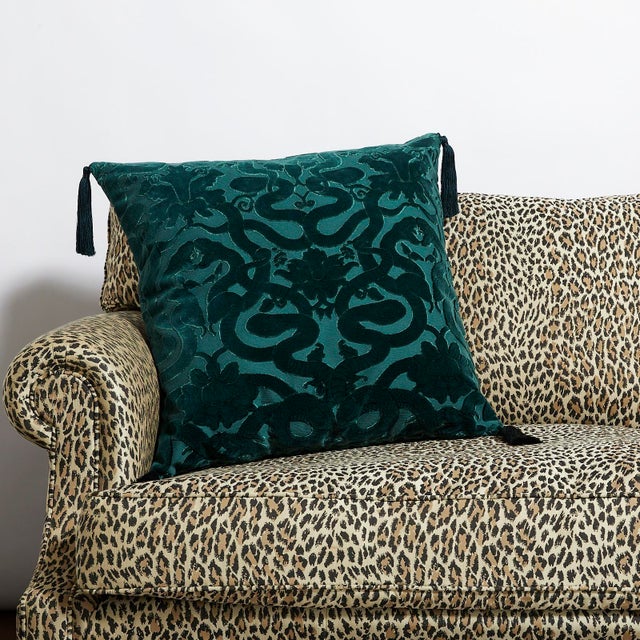 English House of Hackney Anaconda Large Tassel Cut-velvet Cushion - Petrol For Sale - Image 3 of 3