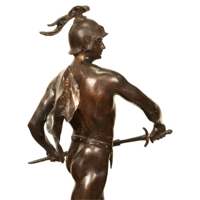 Tall Antique French Academic Realism 19th Century Bronze Roman Warrior Statue Sculpture For Sale - Image 12 of 16