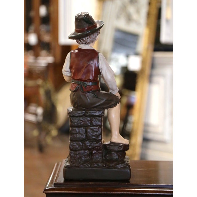 Ceramic Mid 20th Century Mid-Century French Polychrome Terracotta Boy Figurine Titled "Insouciance" For Sale - Image 7 of 9