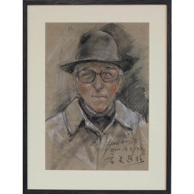 Japanese School Artist, Portrait of a Gentleman in Montmartre, Paris, 1972, Mixed Media on Paper For Sale - Image 15 of 15