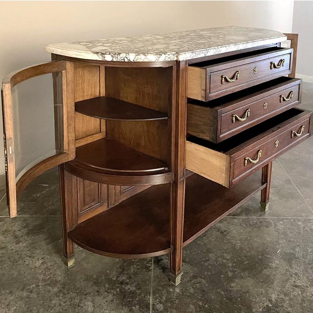 19th Century French Louis XVI Walnut Marble Top Parisian Display Buffet For Sale - Image 9 of 15