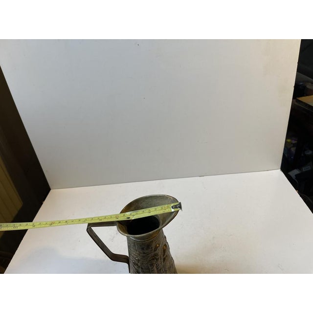 Gold English Brass Pitcher with Medieval Embossed Micro-Cosmos, 1950s For Sale - Image 8 of 10