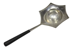 Large Size Antique American Sterling Silver & Ebony Wood Tea Strainer - Circa Eraly 1900s