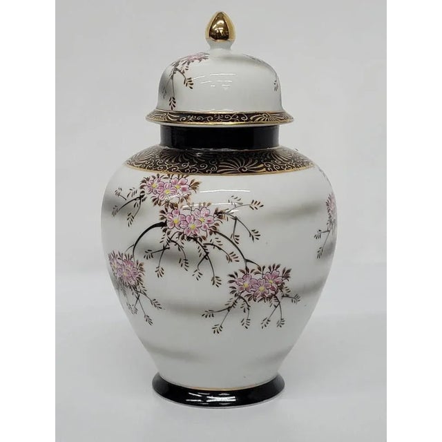 Pink Vintage Pink & Black Lidded Ginger Jar Vase For Sale - Image 8 of 10