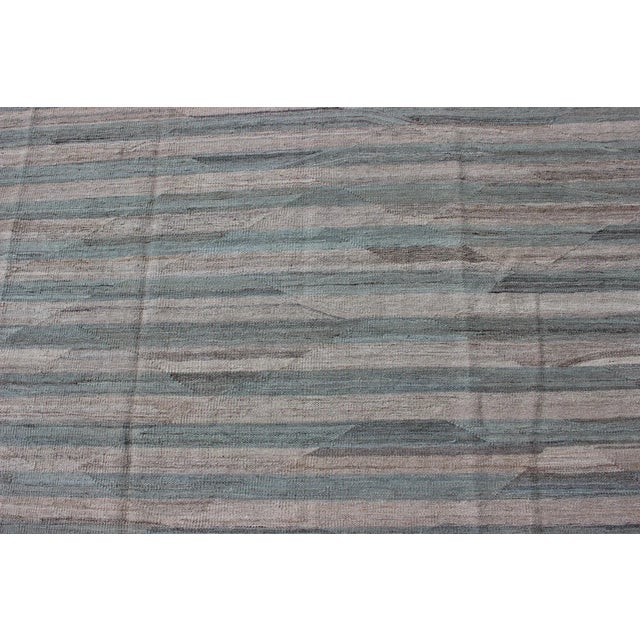 2020s Large Modern Kilim With Stripes in Shade of Light Green and Cream For Sale In Atlanta - Image 6 of 13
