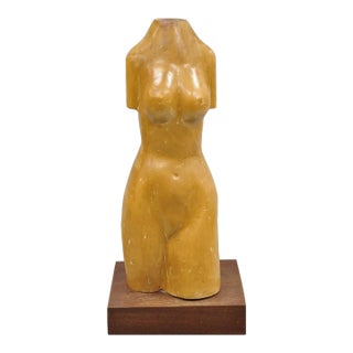 Vintage Mid Century Modern Solid Carved Wood Nude Female Torso Sculpture For Sale
