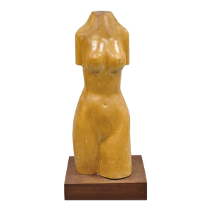 Vintage Mid Century Modern Solid Carved Wood Nude Female Torso Sculpture