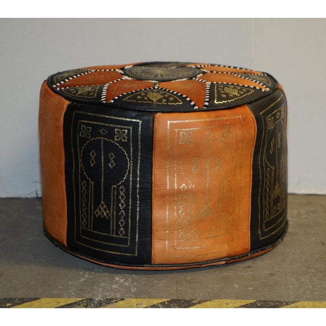 Vintage Tan & Brown Leather Footstool, 1960s For Sale - Image 14 of 17