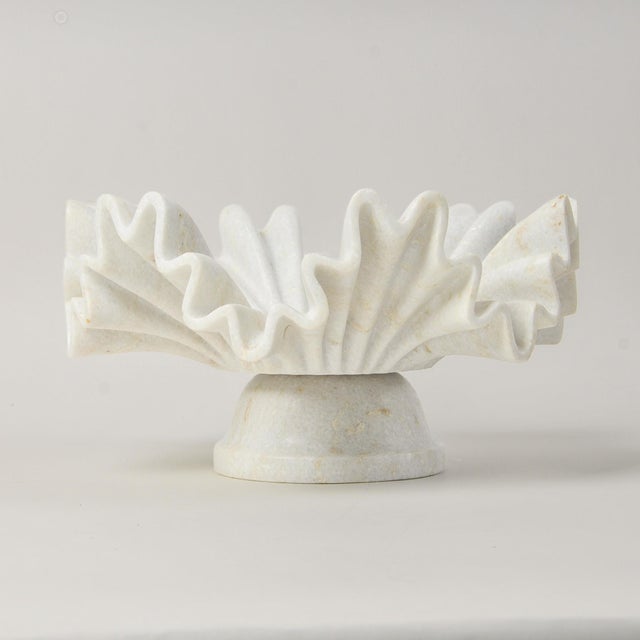 Incredible carved marble centerpiece sculptural two piece pedestal dish. This luxe piece of home decor will make a grand...