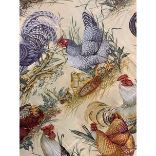 1980s Pierre Frey “La Basse Cour” Hand-Painted Discontinued French Country Textile Tablecloth For Sale