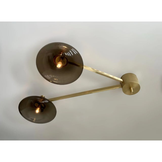 Fabio Ltd Due Satin Brass Smoky Glass Flush Mount by Fabio Ltd For Sale - Image 4 of 5