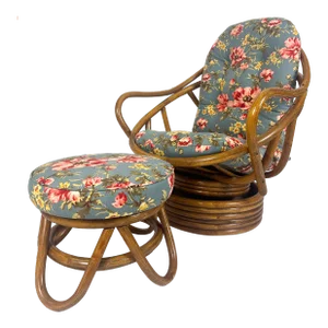 1960s Swivel Bamboo Chair and Ottoman