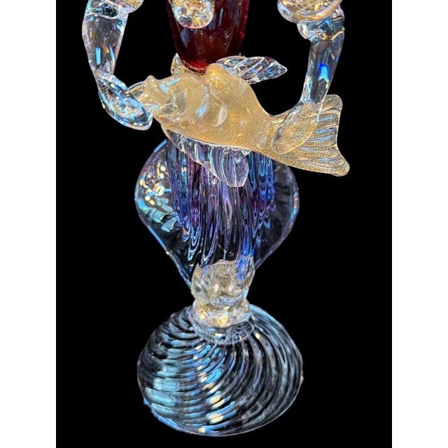Mid-Century Modern Murano Archimede Seguso Sommerso MCM Figure Woman & Large Fish, Aventurine Gold Flake 12" For Sale - Image 3 of 8