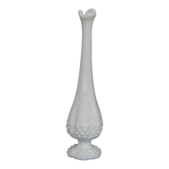 Fenton Hobnail White Milk Glass Small Footed Swung Vase For Sale