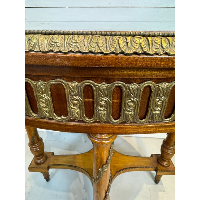 1940s Vintage Bronze Ormolu-Mounted Oval Marquetry End or Side Table, C. 1940s For Sale - Image 5 of 12