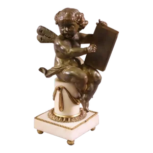 Antique Early 19c Bronze Cupid Angel Sculpture