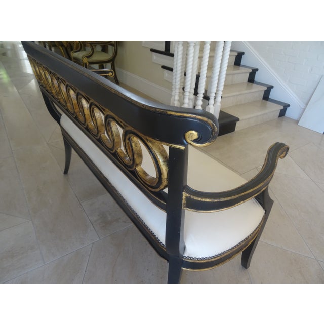 Black Vintage Regency Style Ebonzied and Parcel Gilt Settee For Sale - Image 8 of 11