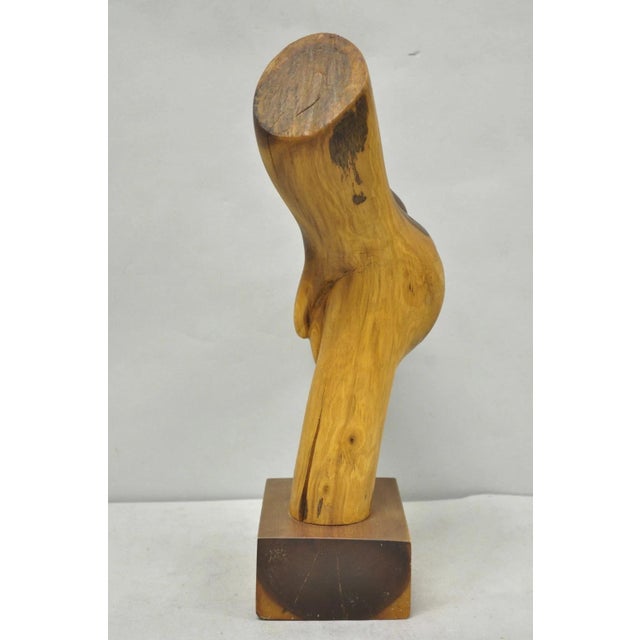 Vintage Mid Century Modern 19" Male Nude Abstract Solid Carved Wood Sculpture For Sale - Image 11 of 16