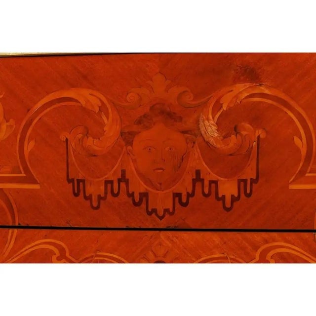 French Ormolu-Mounted Mahogany Parquetry Marble-Top Commode C. 1870 For Sale - Image 11 of 12