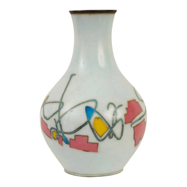 Metal Japanese Showa Abstract Cloisonne Enamel Vase For Sale - Image 7 of 8