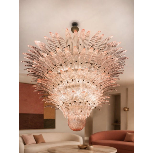 Monumental Pink Glass Leaf Chandelier, 1980 For Sale - Image 11 of 18