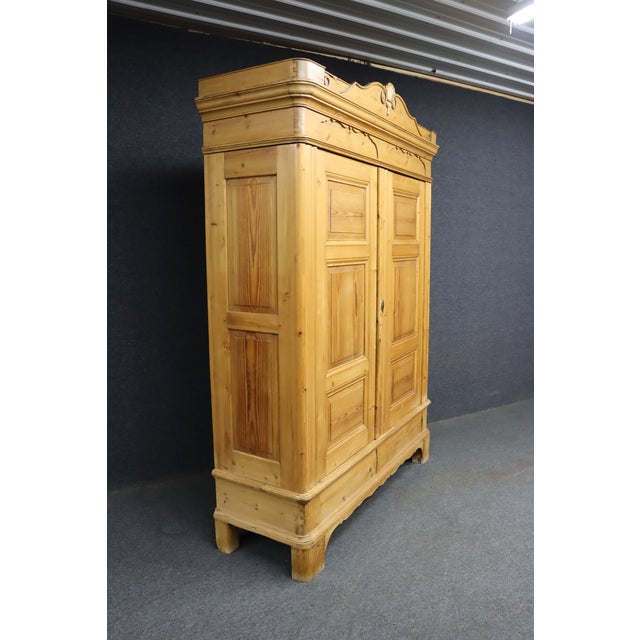 Antique Pine Armoire With Paneled Doors For Sale - Image 12 of 16