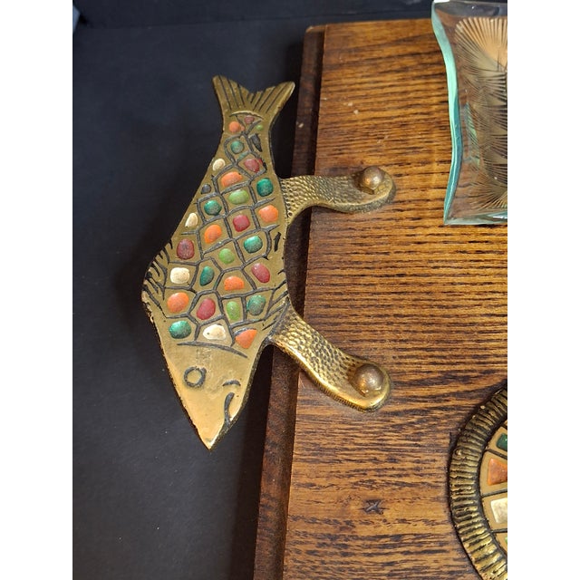 Rare Complete Vintage 1950s Israel Bagel & Lox Serving Wood Tray Judaica For Sale - Image 14 of 18