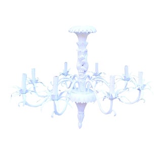 Massive Vintage White Gloss Palm Beach Regency Monkey Palm Tree 8 Light Chandelier For Sale