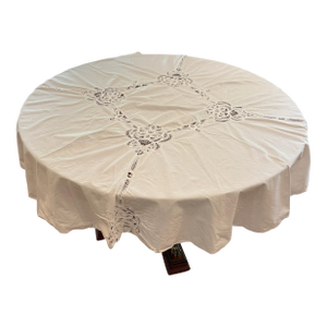 Mid 20th Century Battenberg Lace Round Tablecloth