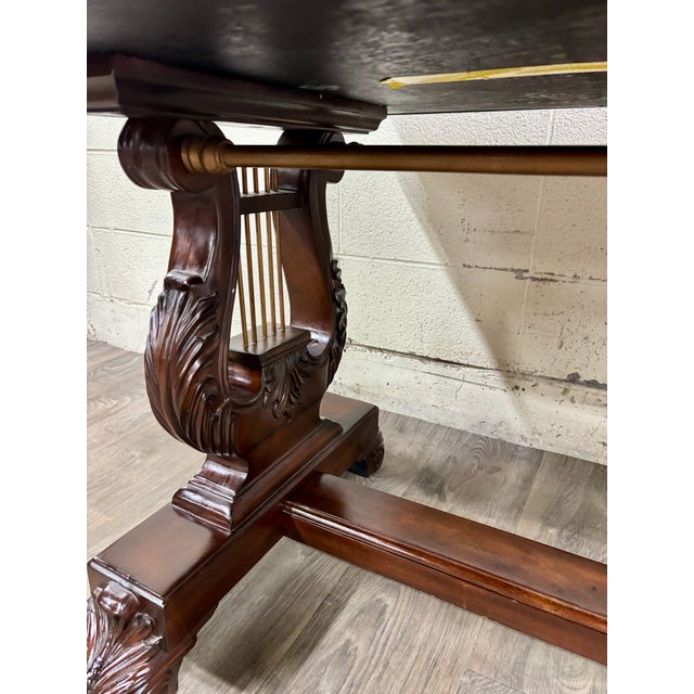 Vintage Empire Style Lyre Side Leather Top Writing Executive Library Desk For Sale - Image 14 of 15