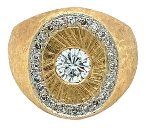 Diamond Yellow Gold Textured 14k Oval Top Ring, Size 6
