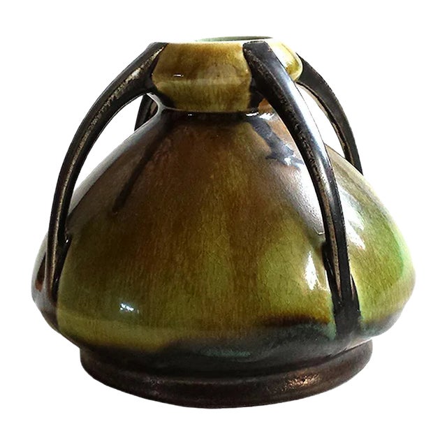 Art Nouveau Ceramic Four Handled Vase For Sale