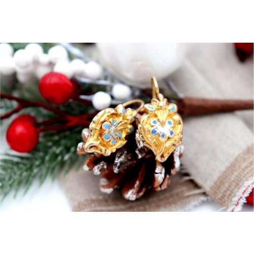 Gold earrings with reliefs and blue enamel. Metal: Gold. Origin: Portuguese. Brand: Municipal Brand. Weight: 5.44 grams....