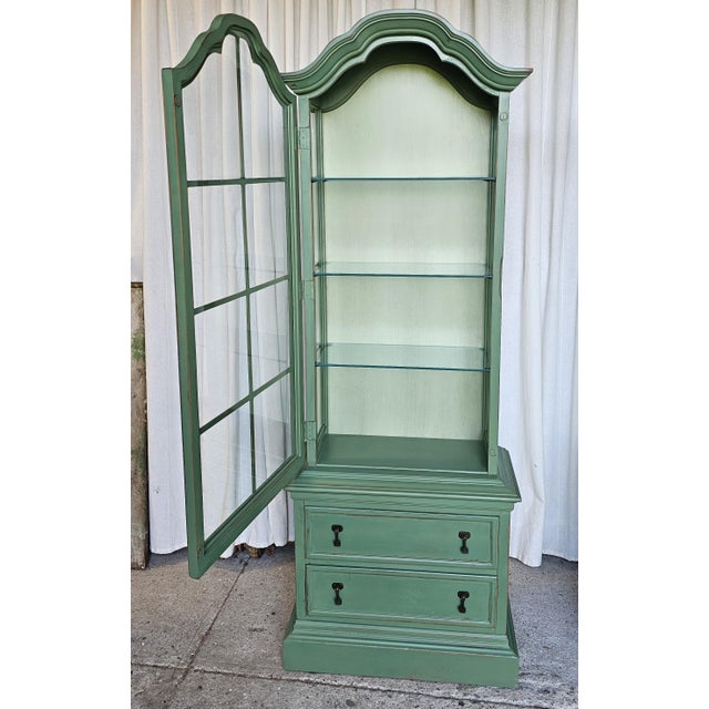 Brandt Green MCM Curio Cabinet, Display Cabinet Boho Style, 1950's #2 For Sale - Image 4 of 16