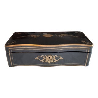 Napoleon III Style Box in Black Lacquered Wood and Gilded Brass, 1890 For Sale