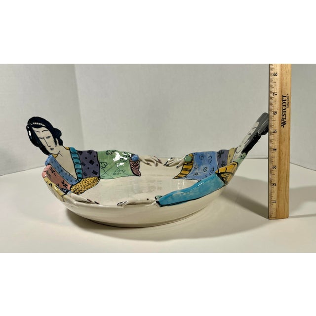 Set of 3 Vintage 1979-80 Flyn Studio Art Pottery Japan Inspired Plates, Signed For Sale - Image 14 of 18