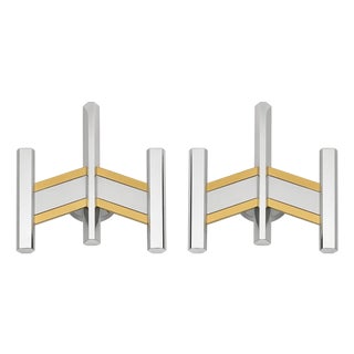 1970s Sciolari Chrome & Brass Geometric Wall Sconces, Late 20th Century - a Pair For Sale
