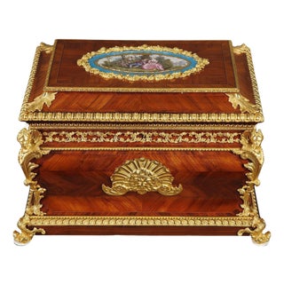 Large Louis XV Style Casket in Rosewood, Gilt Bronze and Porcelain, 1870 For Sale