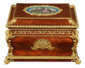 Large Louis XV Style Casket in Rosewood, Gilt Bronze and Porcelain, 1870