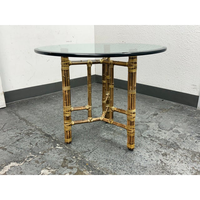 Brown Late 20th Century McGuire Barrel Back Arm Chairs + Table , Set For Sale - Image 8 of 12