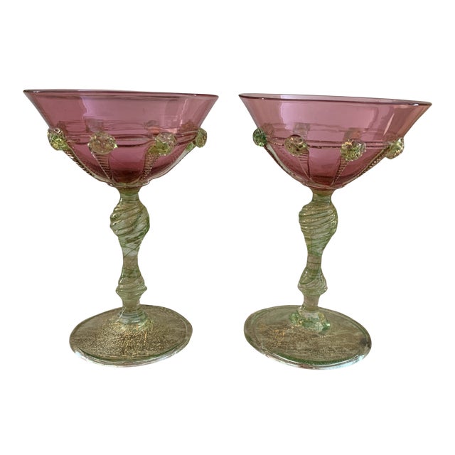 Vintage Salviati Glass Murano Champagne Coupe Glasses a Pair