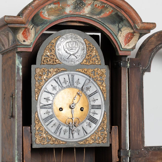 Brown Late 18th Century Original Painted Swedish Grandfather Clock For Sale - Image 8 of 18