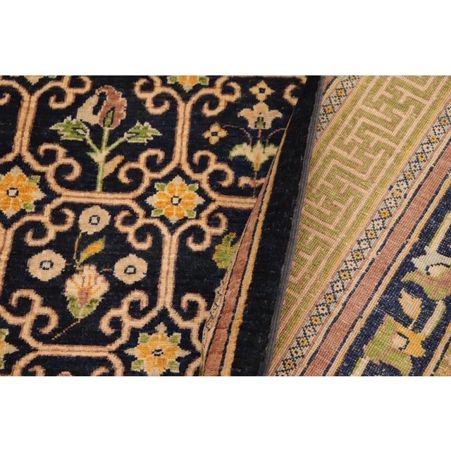 Blue 1980s Shabby Chic Ziegler Blue Green Hand-Knotted Wool Rug - 9'1'' X 11'5'' For Sale - Image 8 of 9