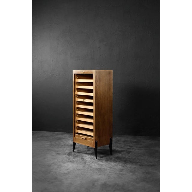 Mid-Century Modern Vintage Industrial Danish Brown Oak Cabinet with Multiple Drawers, 1950s For Sale - Image 3 of 18