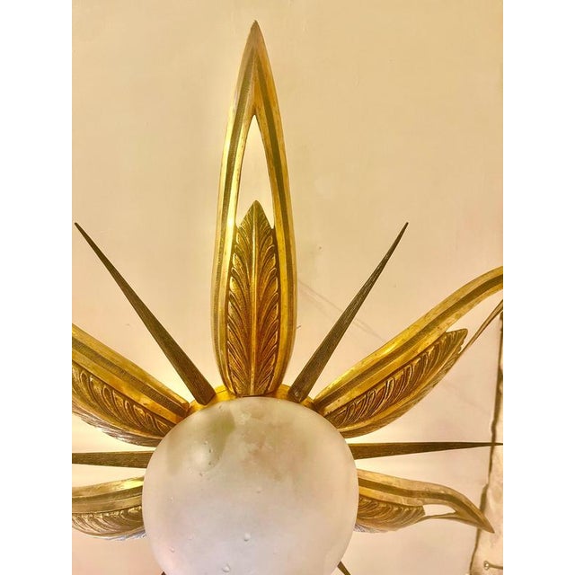Art Deco French Chandelier with Gilt Bronze and Glass Starburst Sunburst, 1935 For Sale - Image 10 of 11