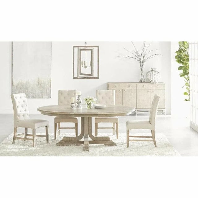 Transitional 60-77" Round to Oval Extendable Solid Wood Dining Table by Essentials for Living For Sale - Image 3 of 7
