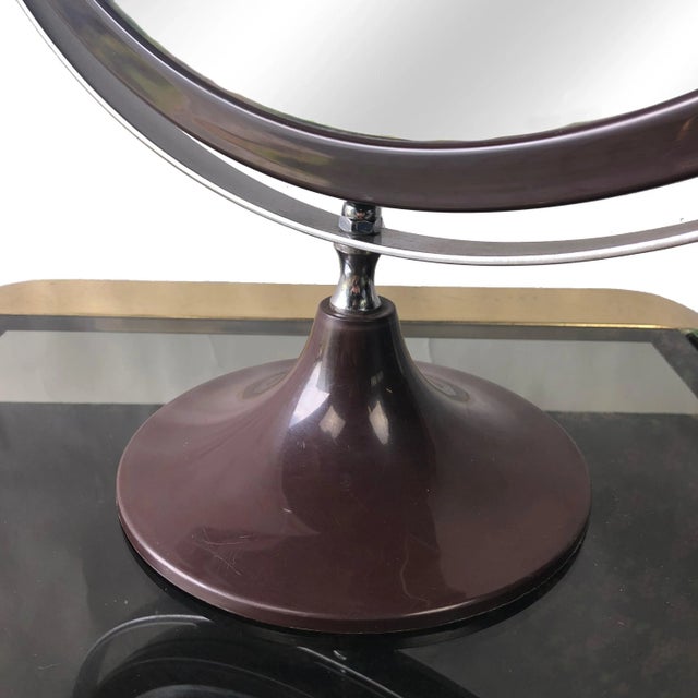 Large Mid-Century Modern Brown Plastic & Steel Adjustable Table Mirror For Sale - Image 4 of 7