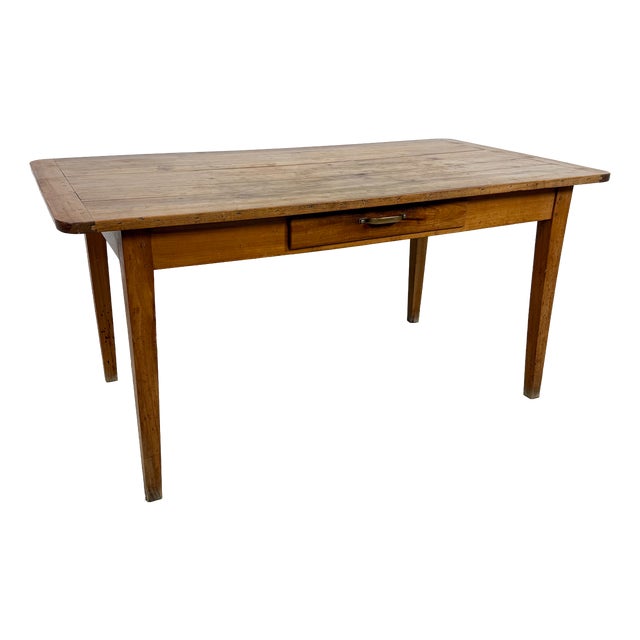 Antique French Farmhouse Cherrywood Dining Table with Drawer For Sale