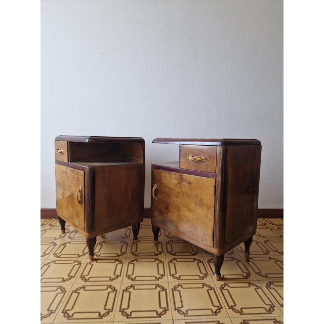 Brown Art Deco Burl Bedside Tables, 1930, Set of 2 For Sale - Image 8 of 17