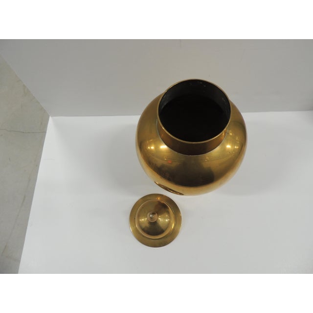 Vintage Tall Polished Brass Ginger Jar Urn With Lid For Sale - Image 4 of 5